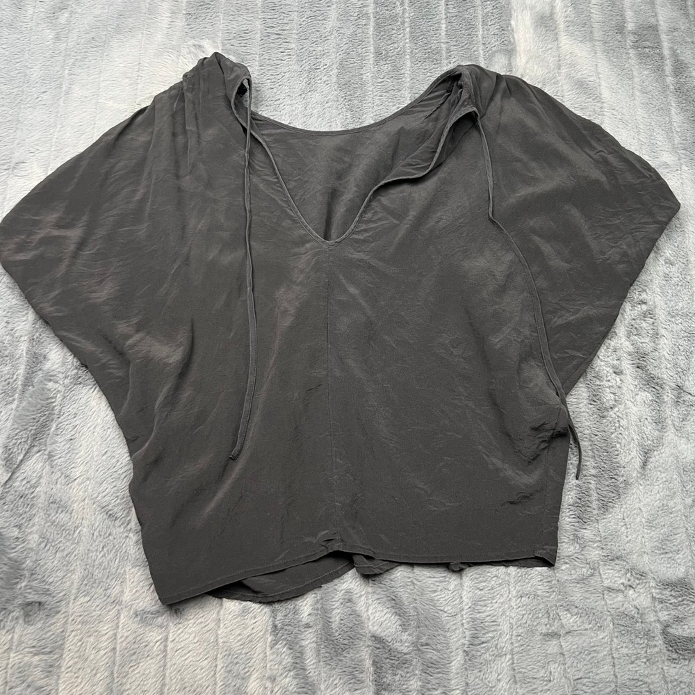 Guess by Marciano Womens XS Black 100% Silk Dolman V-Neck Tie Blouse 22W4668308Y